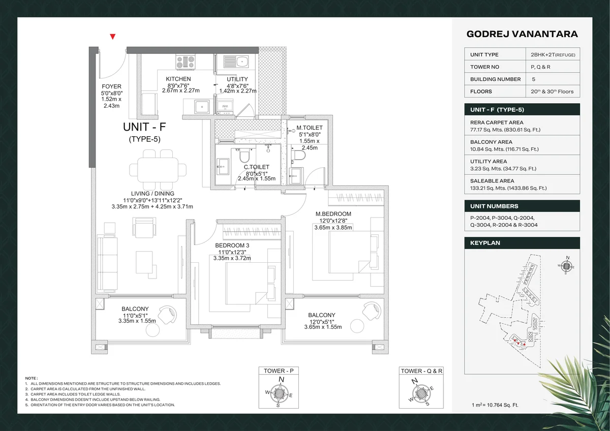 Godrej Vanantara 2 BHK Refuge Floor Plan 1433 sq.ft 20th 30th floor Building 5 RERA fire safety