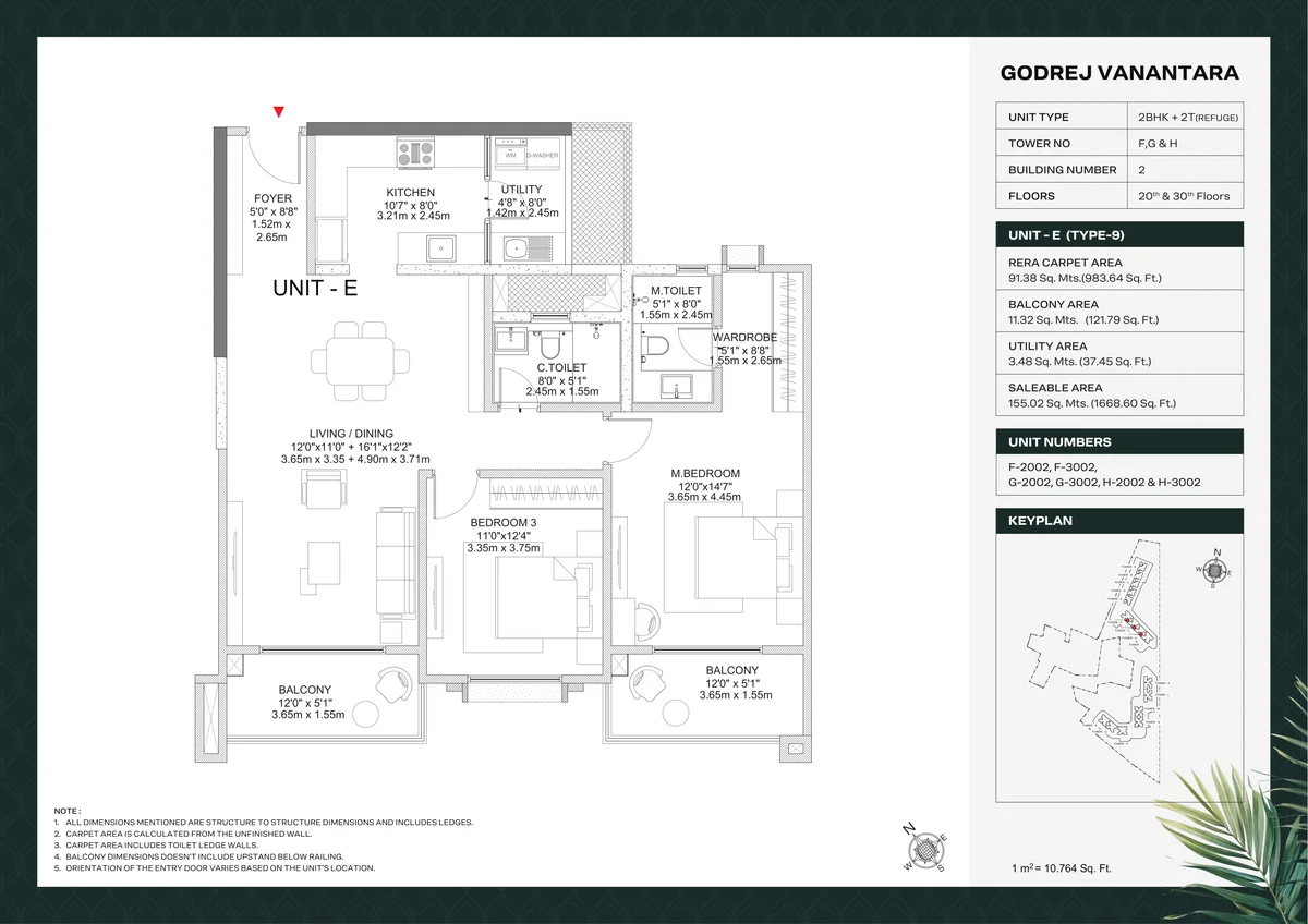 Godrej Vanantara 2 BHK Refuge Floor Plan 1668 sq.ft 20th 30th floor Building 2 RERA fire safety
